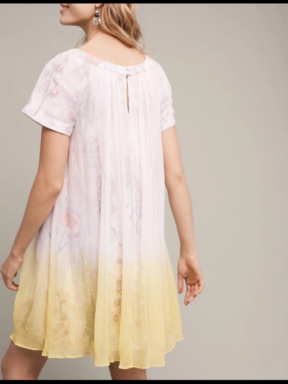 Anthropologie Pale Purple/Pink to Soft Yellow Dip-Dye Swing Dress - Picture 2 of 5